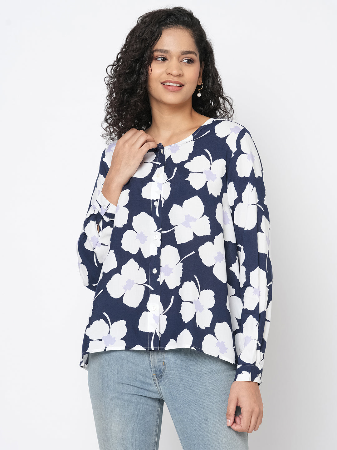 Women's Navy Modal Regular Fit Blouse