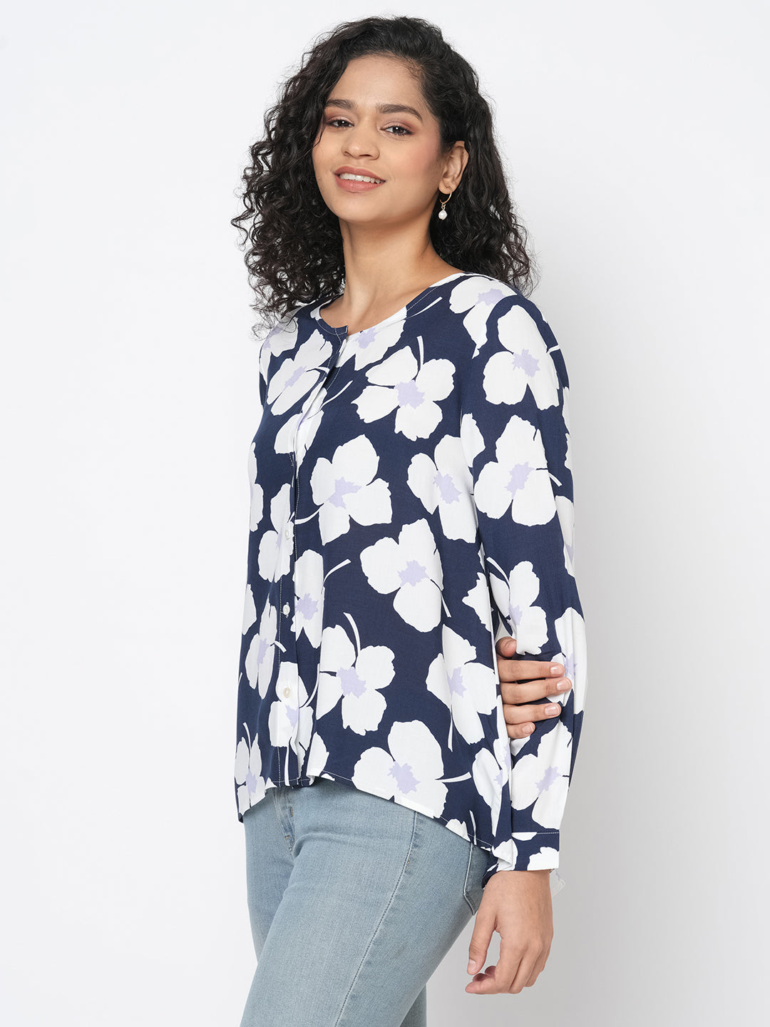 Women's Navy Modal Regular Fit Blouse