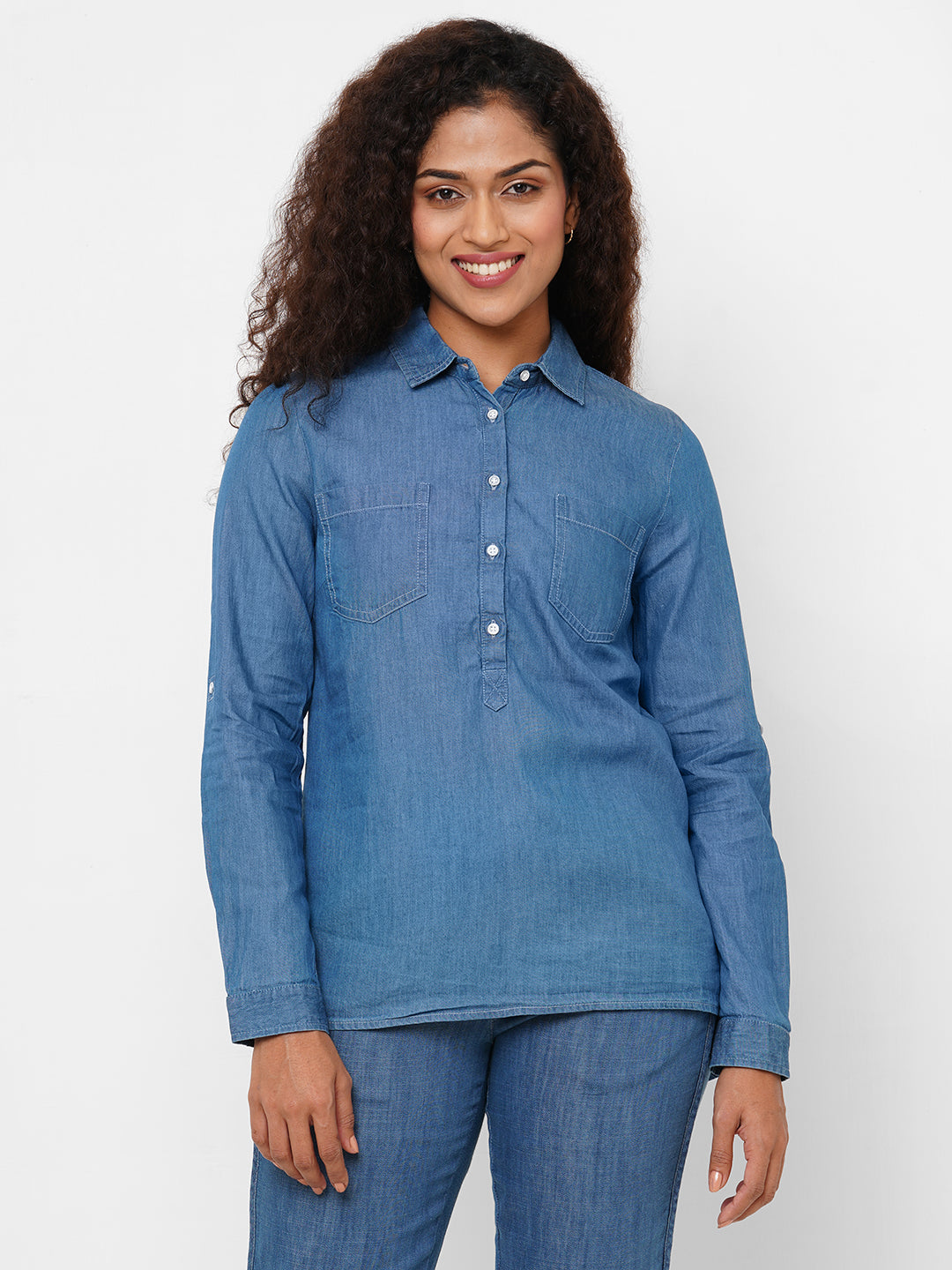 Women's Denim Cotton Viscose Regular Fit Blouse