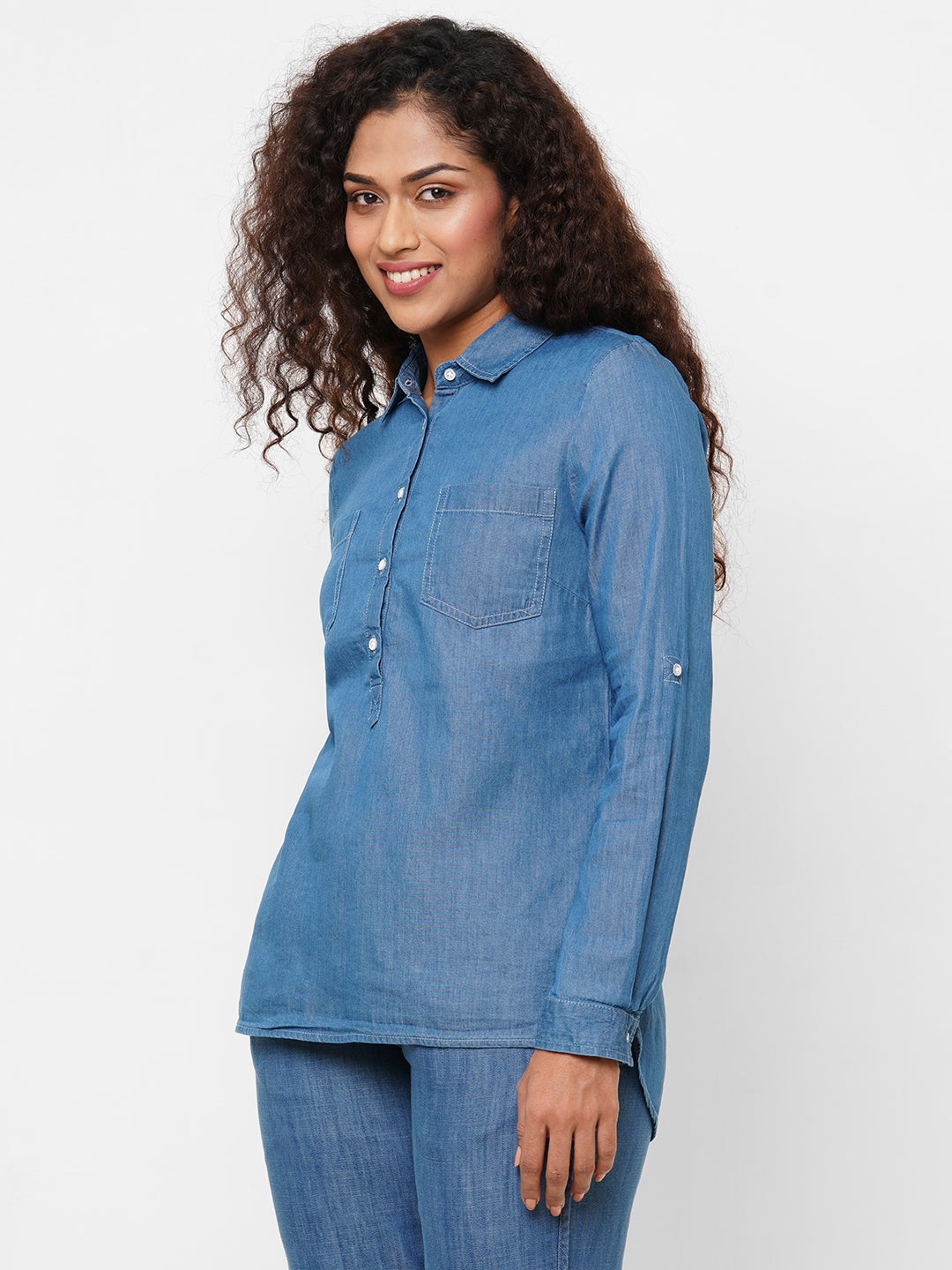 Women's Denim Cotton Viscose Regular Fit Blouse