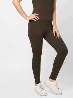 Women’s Cotton Elastane Slim Fit Tights Olive