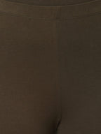 Women's Olive Cotton Elastane Slim Fit Knit Tights