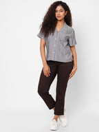 Women's Cotton Lycra Regular Fit Pant Brown