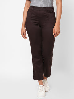 Women’s Cotton Lycra Regular Fit Pant Brown