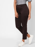 Women's Cotton Lycra Regular Fit Pant Brown