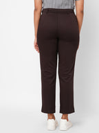 Women's Cotton Lycra Regular Fit Pant Brown
