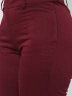 Women's Cotton Lycra Regular Fit Pant Maroon/Red