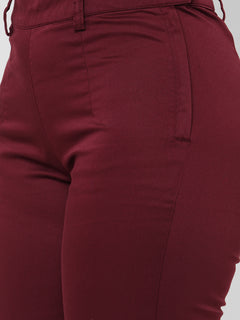 Women’s Cotton Lycra Regular Fit Pant Maroon Red