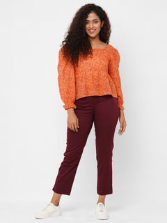 Women’s Cotton Lycra Regular Fit Pant Maroon Red