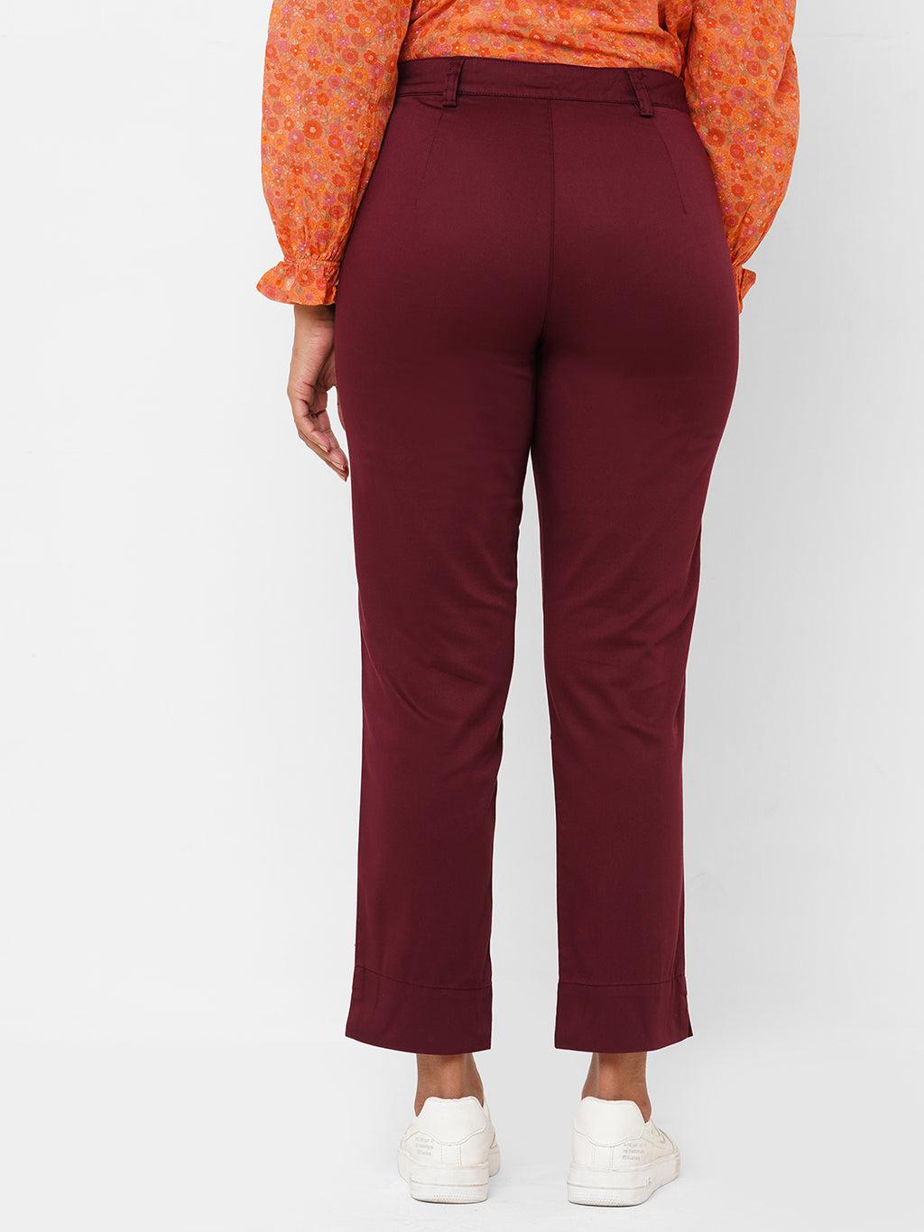 Women's Cotton Lycra Regular Fit Pant Maroon/Red