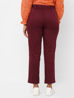 Women’s Cotton Lycra Regular Fit Pant Maroon Red