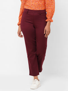 Women’s Cotton Lycra Regular Fit Pant Maroon Red