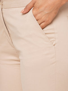 Women’s Cotton Lycra Slim Fit Cropped Pant Beige