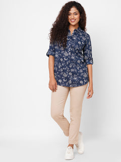 Women’s Cotton Lycra Slim Fit Cropped Pant Beige