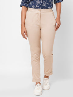 Women’s Cotton Lycra Slim Fit Cropped Pant Beige