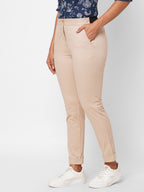 Women's Cotton Lycra Slim Fit Cropped Pant Beige