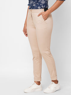 Women’s Cotton Lycra Slim Fit Cropped Pant Beige