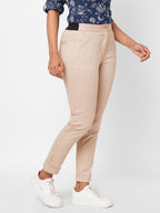 Women's Cotton Lycra Slim Fit Cropped Pant Beige