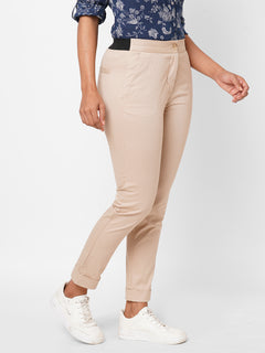 Women’s Cotton Lycra Slim Fit Cropped Pant Beige