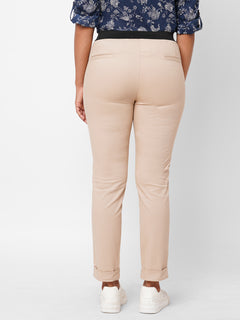 Women’s Cotton Lycra Slim Fit Cropped Pant Beige