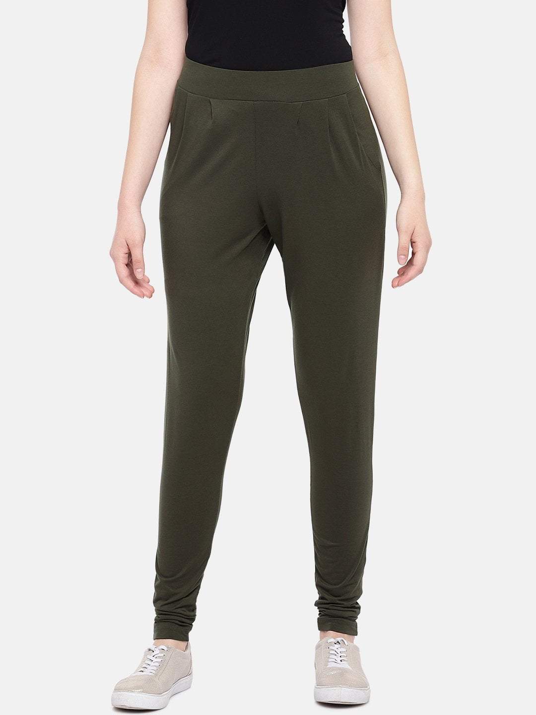 Womens Viscose Elastane Olive Loose Fit Kpants Cottonworld Womens Pants