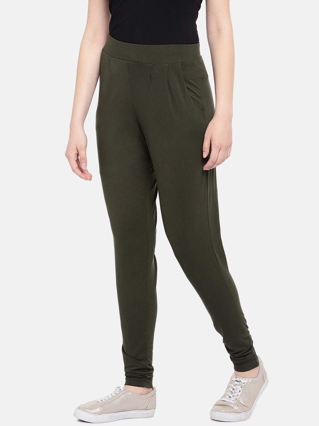 Womens Viscose Elastane Olive Loose Fit Kpants Cottonworld Womens Pants