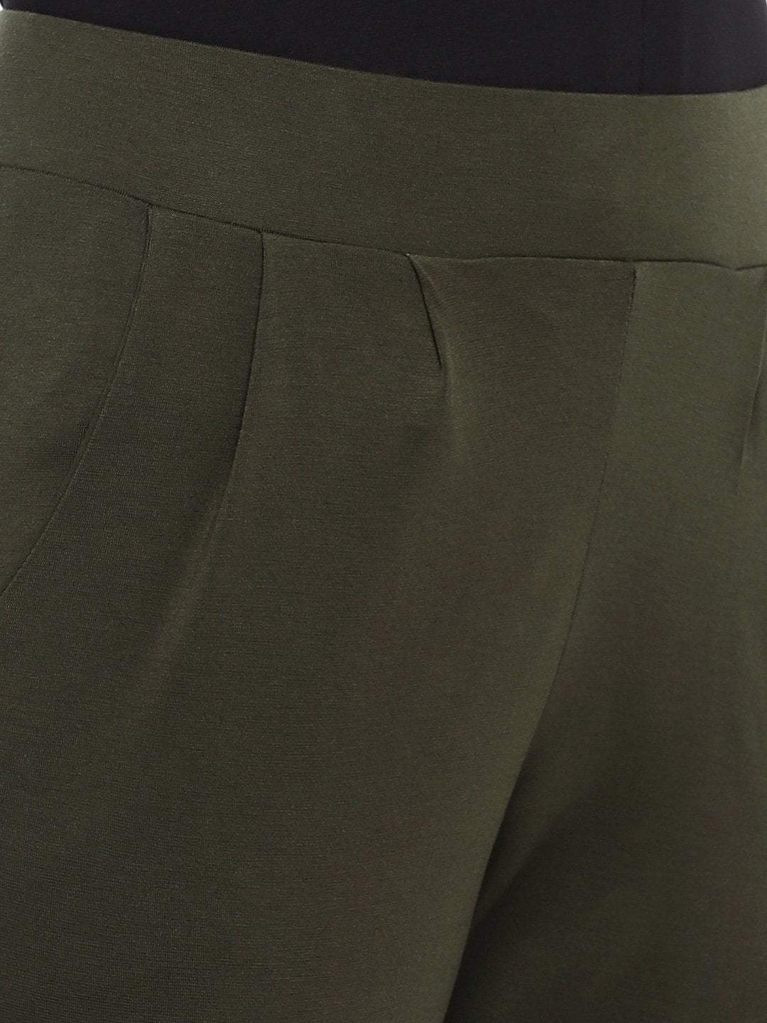 Womens Viscose Elastane Olive Loose Fit Kpants Cottonworld Womens Pants