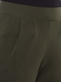 Womens Viscose Elastane Olive Loose Fit Kpants Cottonworld Womens Pants
