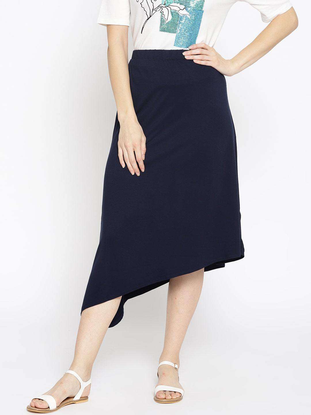 Womens Viscose Elastane Navy Kskirt Cottonworld Womens Skirts