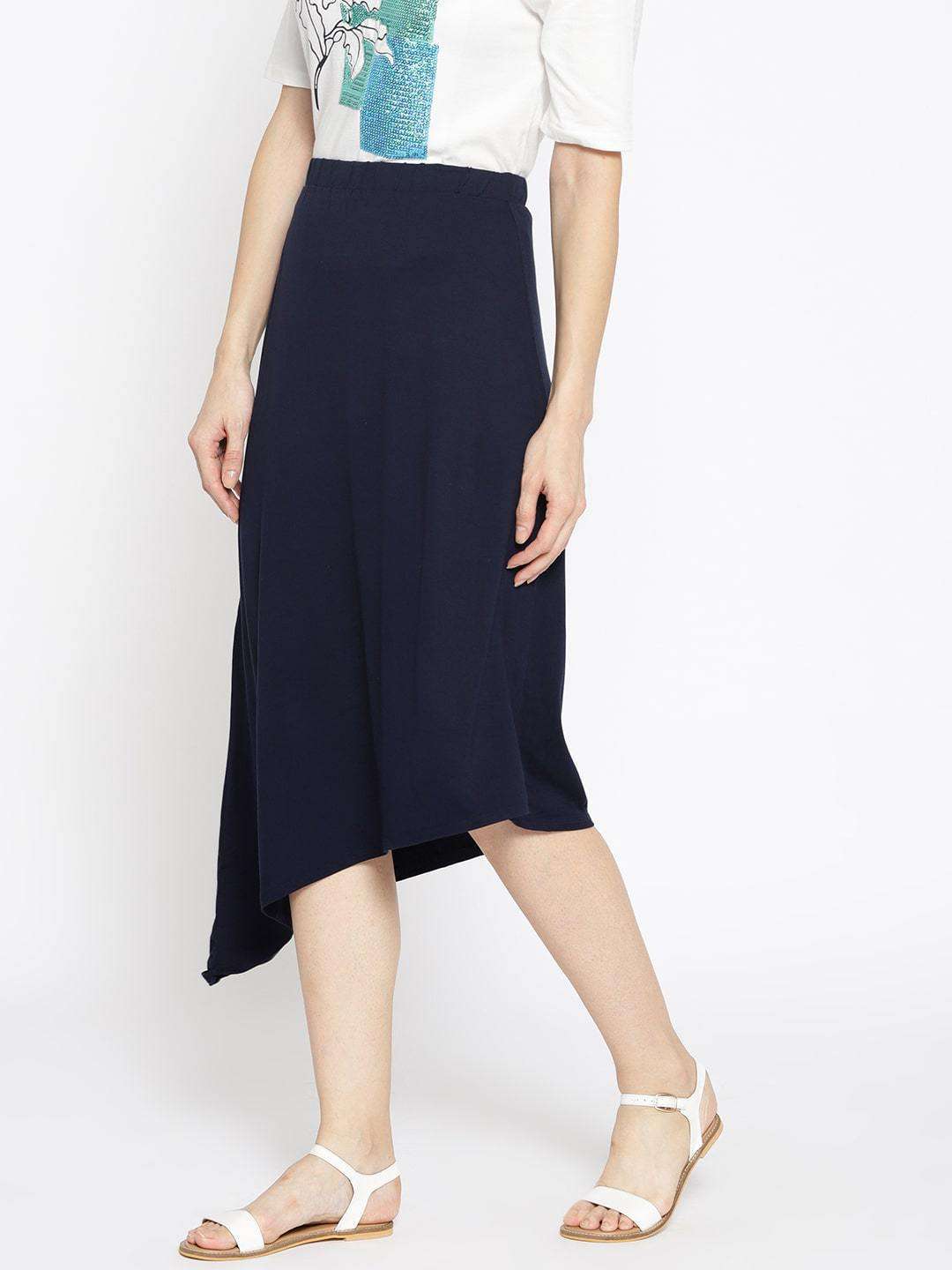 Womens Viscose Elastane Navy Kskirt Cottonworld Womens Skirts